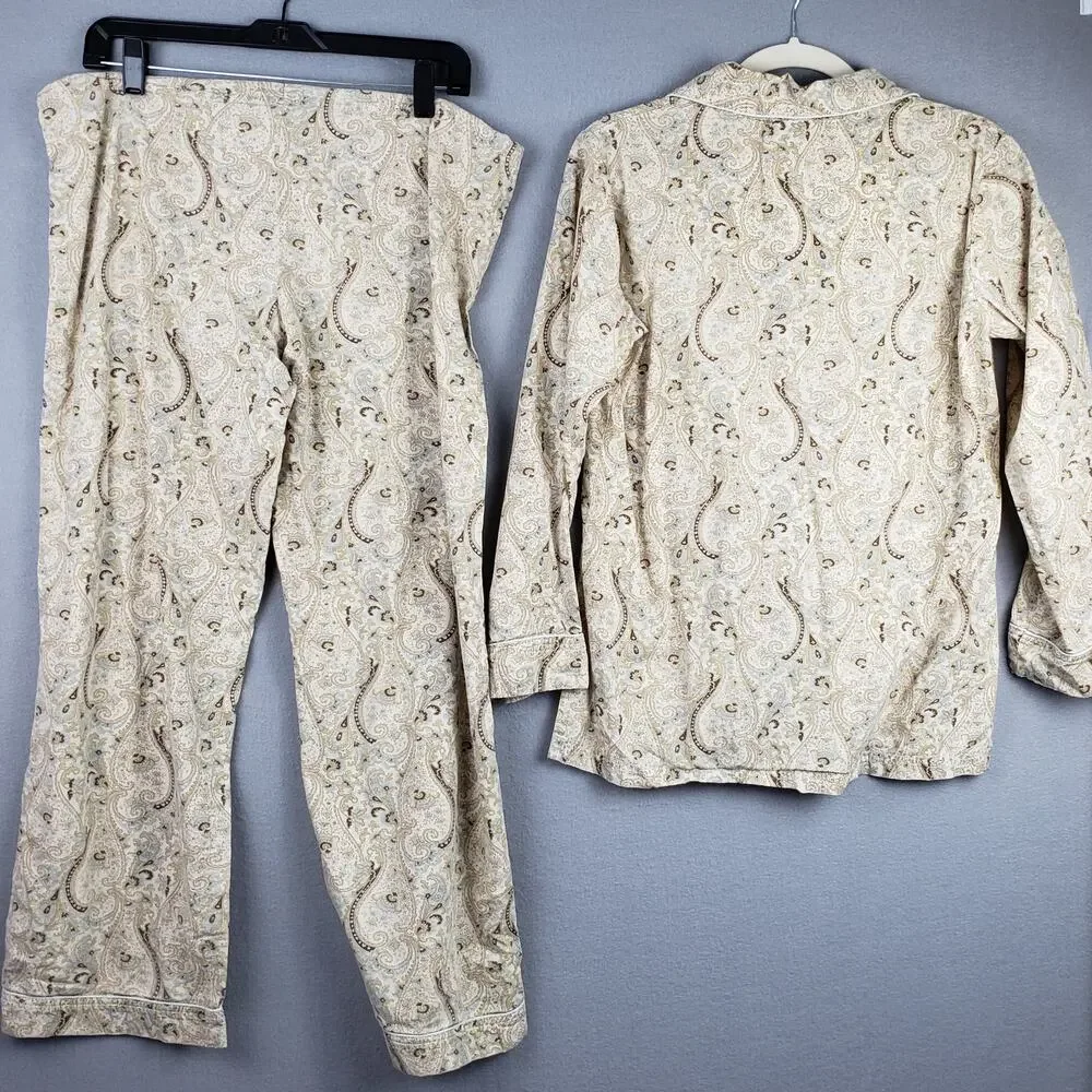 Pottery Barn Size S Pajama Set Beige Paisley Neutral Rustic Timeless‎ Loungewear